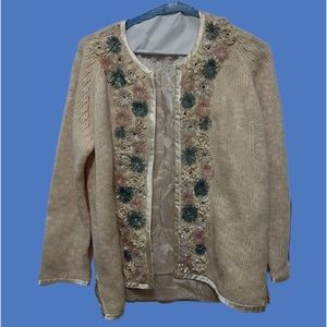 Beautiful hand beaded Cyn Les wool cardigan sweater